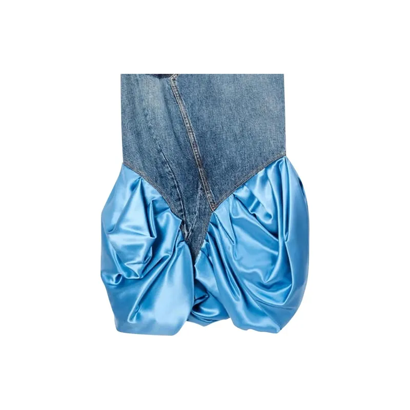 LOEWE Satin Panel Denim Skirt 'Blue Denim'-3