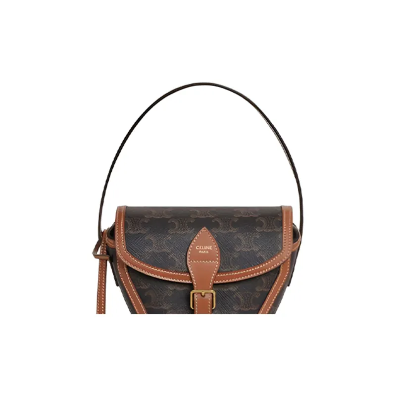 CELINE Canvas Triangle Bag Handbag Regular Unisex Tawny, Blue-4