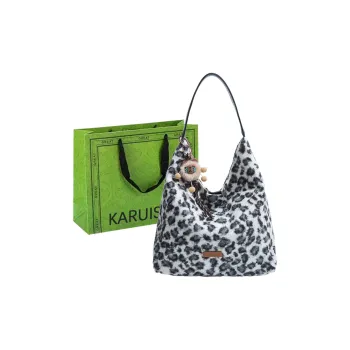 KARUISHA Woolen Shoulder Bag Regular Women's White Leopard Print/Brown Leopard Print/Black Leopard Print