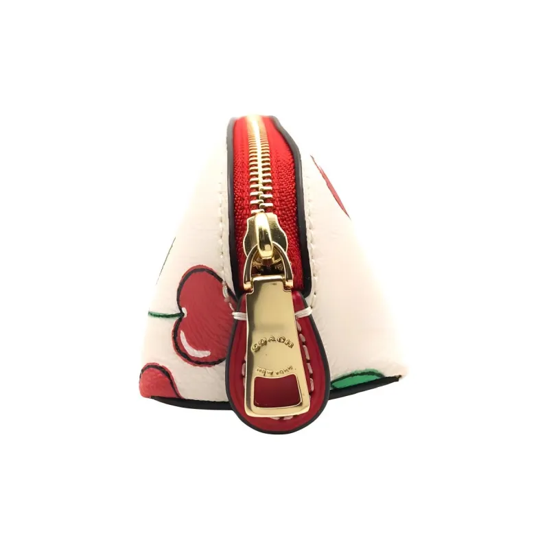 COACH Pencil Case Canvas With Leather Pencil Case Storage Bag Makeup Bag Small Size Women's White-1