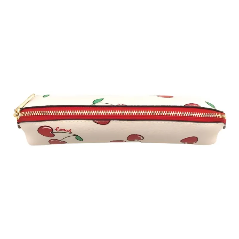 COACH Pencil Case Canvas With Leather Pencil Case Storage Bag Makeup Bag Small Size Women's White-3