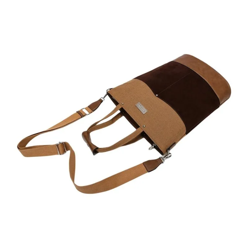 Slazenger PU Bonded Canvas Bucket Bag Shoulder Bag Tote Handbag Medium Size Unisex Light Brown Multicolor-4
