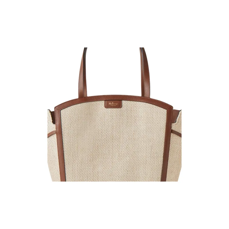 Mulberry Raffia Tote Bag, Shopping Bag, Shoulder Bag, Handbag Women's Ecru & Bright Umber-1