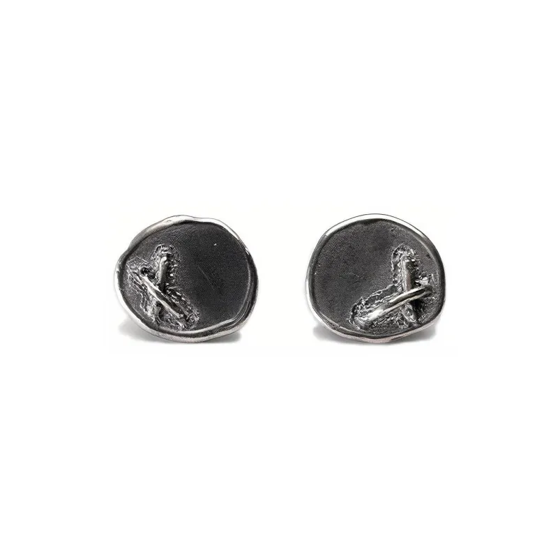 M.Wong 925 Sterling Silver Burned White Distressed Stud Earrings Unisex-2