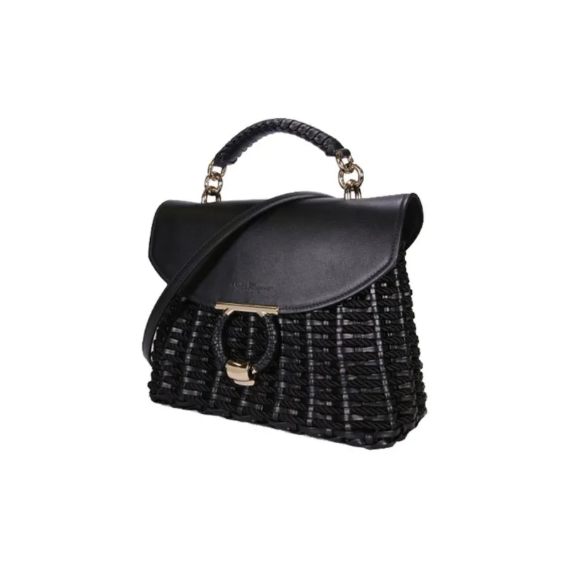 FERRAGAMO GANCINI Cow Leather Crossbody Handbag Women's Black-2