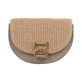 Chloe Marcie Calfskin With Raffia Crossbody Bag, Shoulder Bag Mini Women's Mud