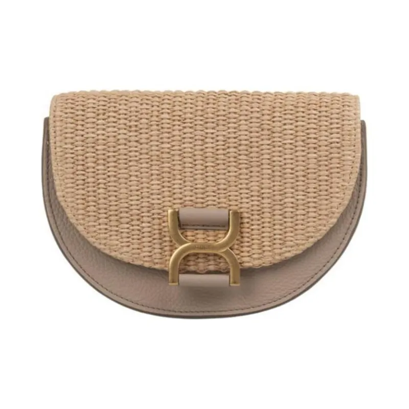 Chloe Marcie Calfskin With Raffia Crossbody Bag, Shoulder Bag Mini Women's Mud-0