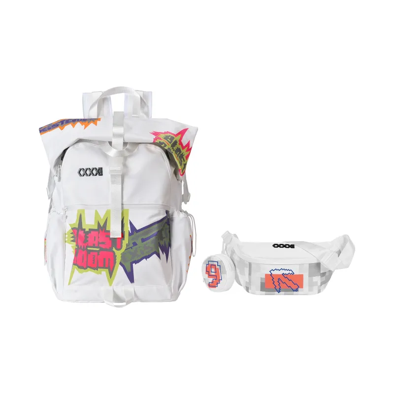 COEXISTENCE Polyester Water Repellent Stain Resistant Backpack Travel Bag Regular Unisex White-6