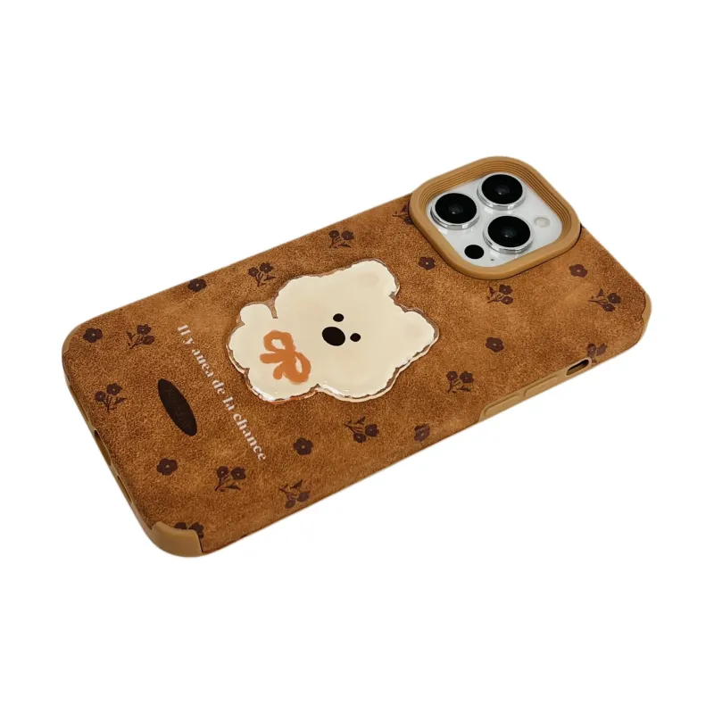 Wei Xin Leather Material Leather 3D Effect Puppy Phone Cases Compatible With IPhone 16/15 Pro Max/Apple 13/14 Pro/Max-3