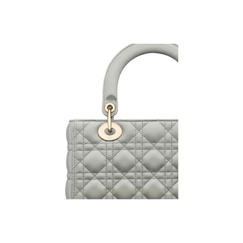 DIOR Lady Dior Sheepskin Wicker Pattern Crossbody Bag, One Shoulder Handbag Medium Size Women's Gray-4