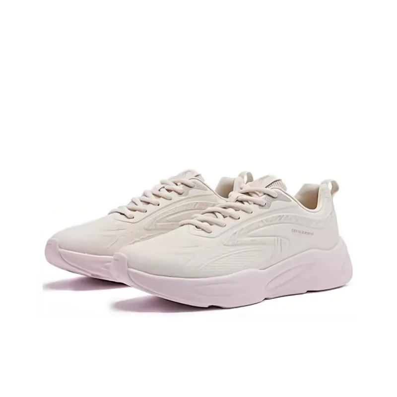 QIAODAN Cushioned Slip Resistant Low Top Running Shoes Women's White Pink-1