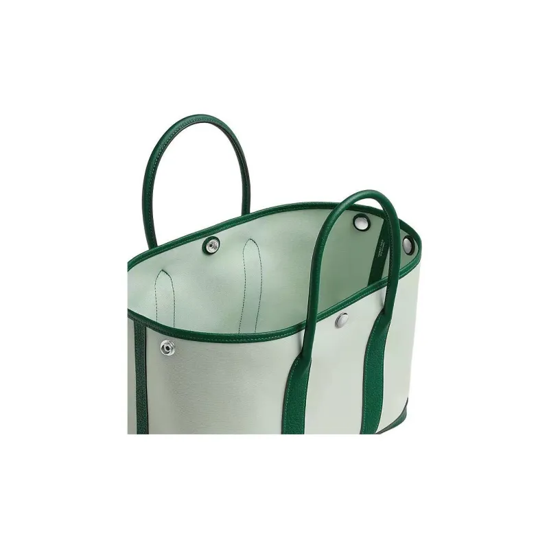 HERMES Garden Party Canvas With Negonda Calfskin Garden Handbag Women's Mint Green & Green-2