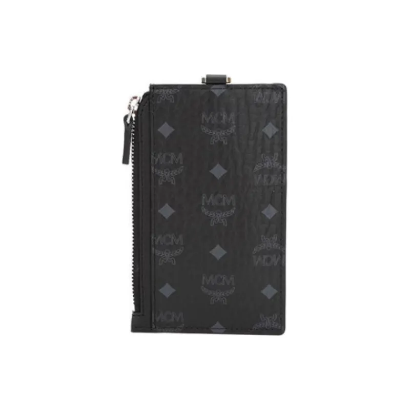 MCM Visetos Leather Coin Purses Card Holders Men's Black-3