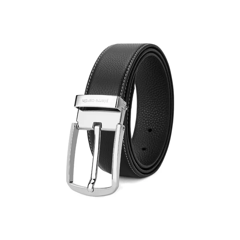 PIERRE CARDIN Leather Business Casual Fashion Pin Buckle Belt Men's Black Width 3.4CM/3.7CM-6