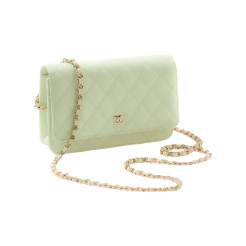 CHANEL 22c Early Spring Shiny Calfskin WOC Wallet On Chain Flap Bag, Crossbody Bag Women's Avocado Green-1