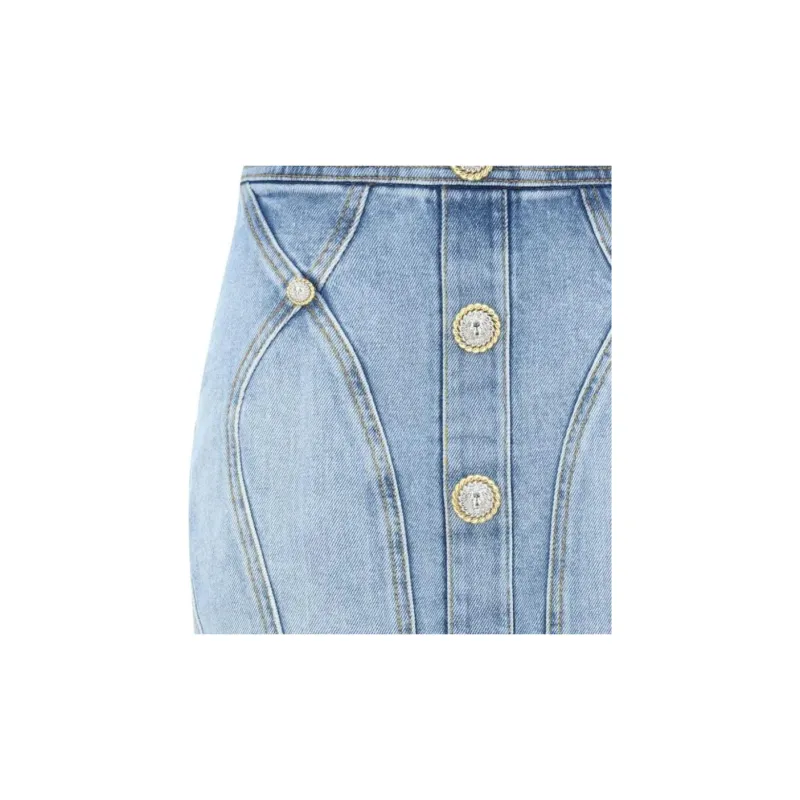 BALMAIN Buttoned Denim Skirt-7