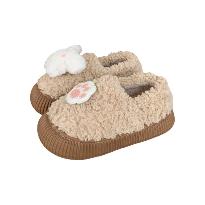 Thin Strips Cotton Slippers Women's, White-13