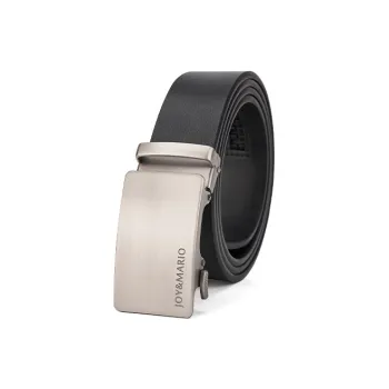 Joy&Mario Top Grain Cow Leather Automatic Buckle Solid Color Fashion Quality Men's Elegant Black Sweep Gun Width 3.5CM