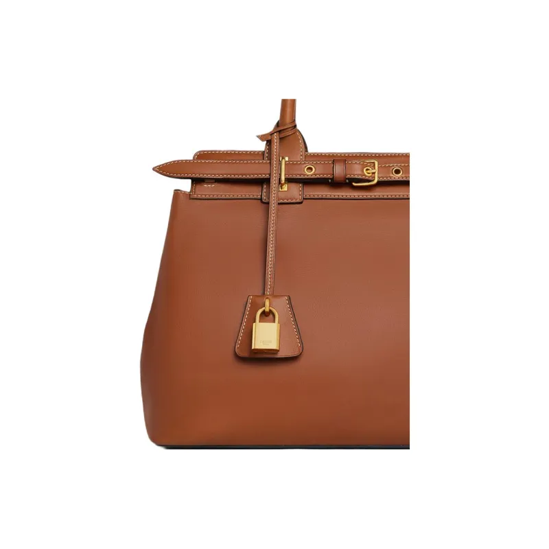 CELINE Natural Calfskin Handbag Women's Tawny Brown-3