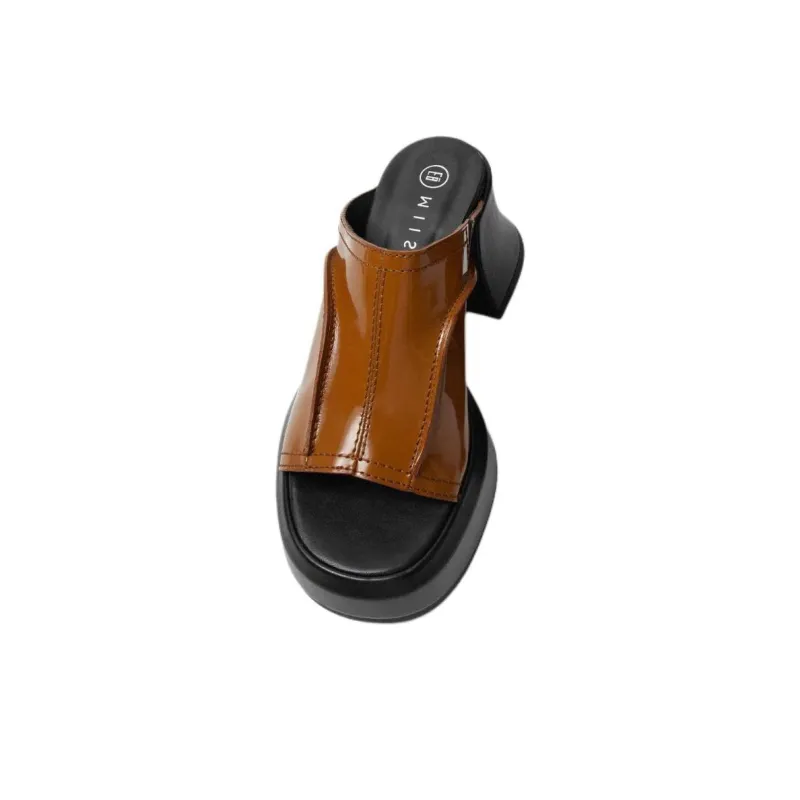 MIISTA Rubber Sole Slide Slippers 8cm Women's Brown-4