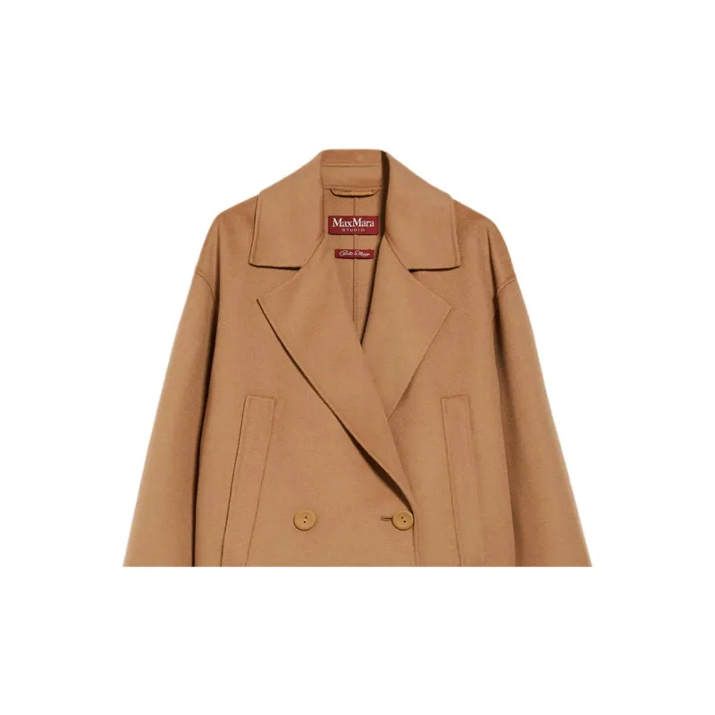 MaxMara Celso Collection Double Breasted Pea Coat In Wool, Silk And Cashmere Jackets & Coats Women's Camel-3