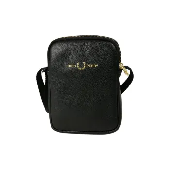 FRED PERRY Leather Shoulder Bag Unisex Black