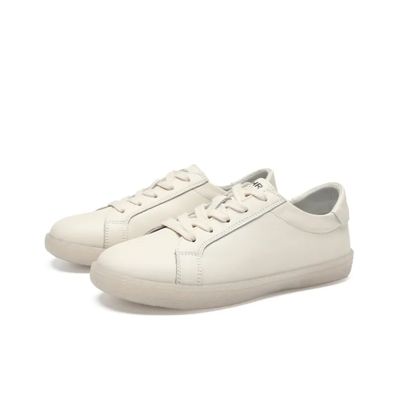 ZHR Flat White Sneakers Abrasion Resistant Breathable Low Top Skateboard Shoes Women's Beige-1