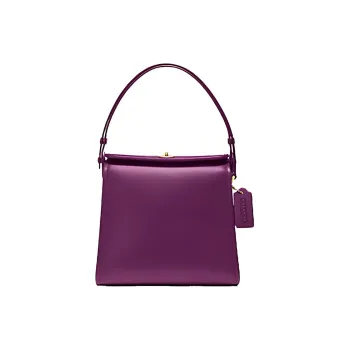 COACH Turnlock Leather Box Bag Crossbody Bag Handbag Shoulder Bag Women's Grape Purple