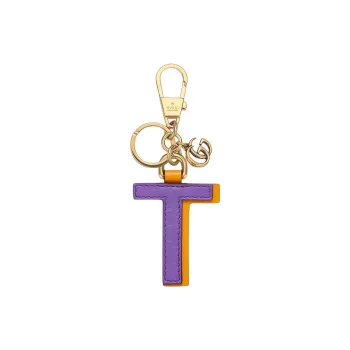 GUCCI Stainless Steel Artificial Leather Leather Brass Keychains Unisex Purple