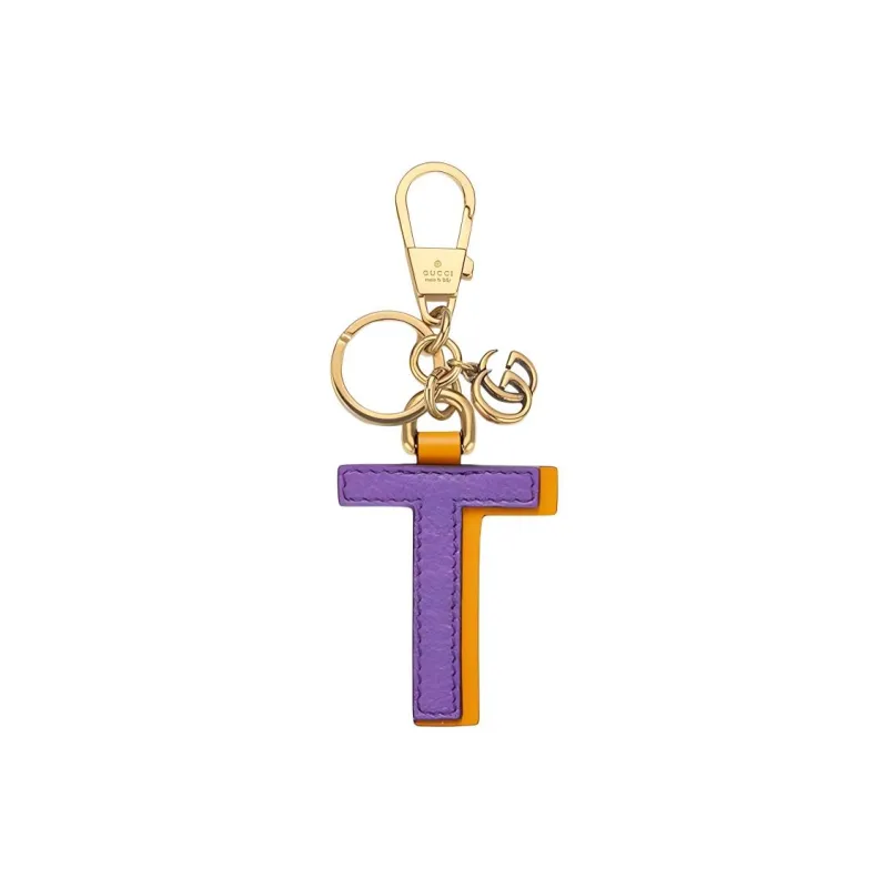 GUCCI Stainless Steel Artificial Leather Leather Brass Keychains Unisex Purple-0