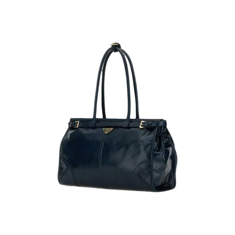 PRADA Leather Shoulder Bag Tubas Women's Dark Blue-1