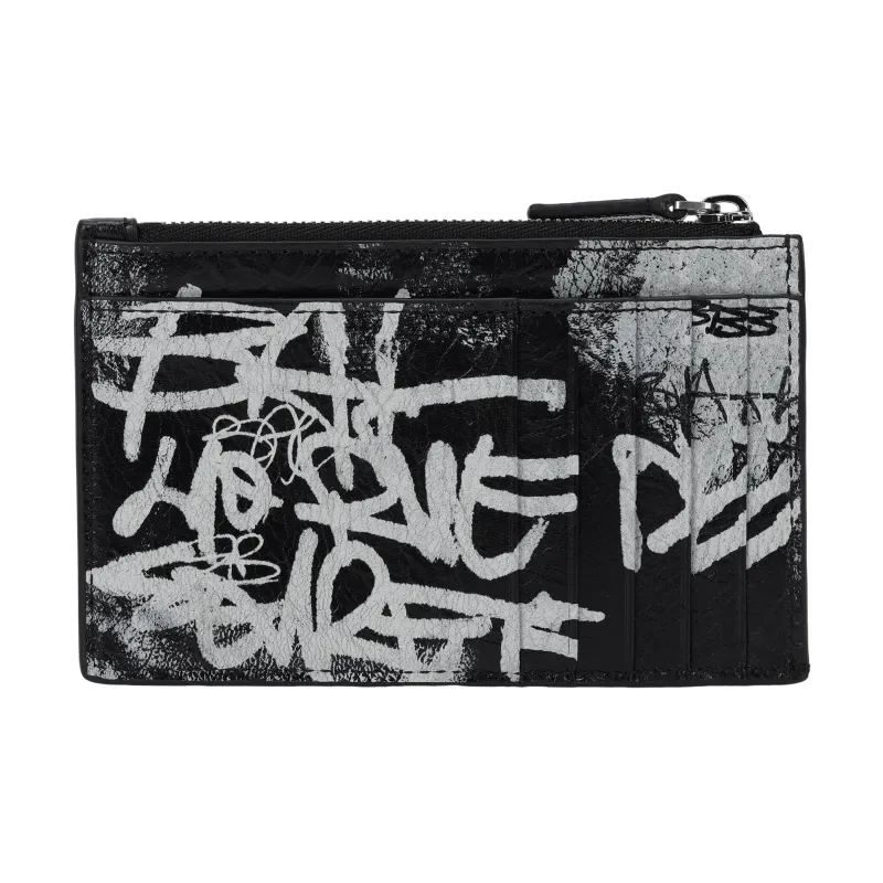 Balenciaga Cash Sheepskin Coin Purse, Card Holder Large Size Men's Black/White-2