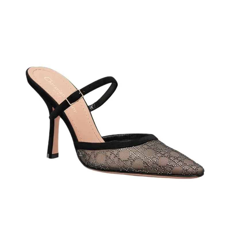 DIOR Capture Closed Toe Slippers 10cm Women's Black-2