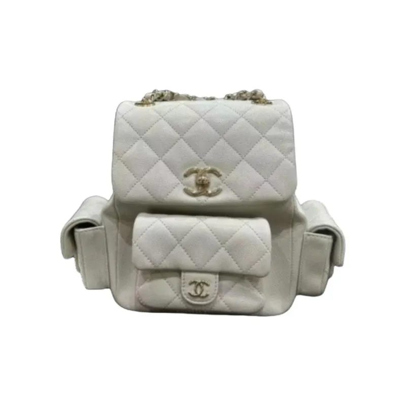 CHANEL Duma Grain Bright Calfskin Backpack Women's Light Gray-0