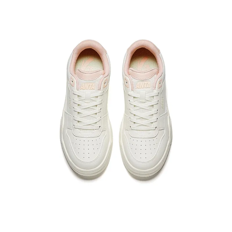 CHAOJIANTA Life Collection Anti-Slip Wear-Resistant Low-Top Skateboard Shoes Women's Ivory White Super Pink-2