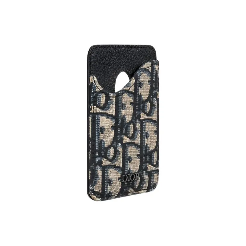 DIOR Oblique Printed Fabric Grain Cow Leather Card Holder Men's Beige & Black-1