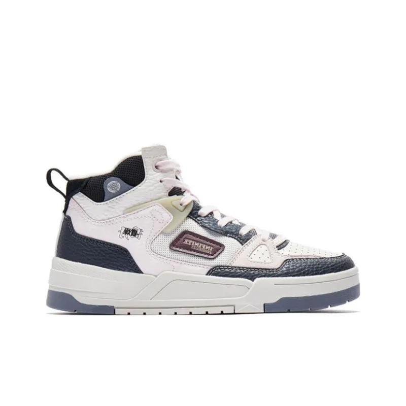 QIAODAN Infinite Abrasion Resistant, Lightweight, And Breathable High Top Skateboard Shoes Women's White Pink Black-1