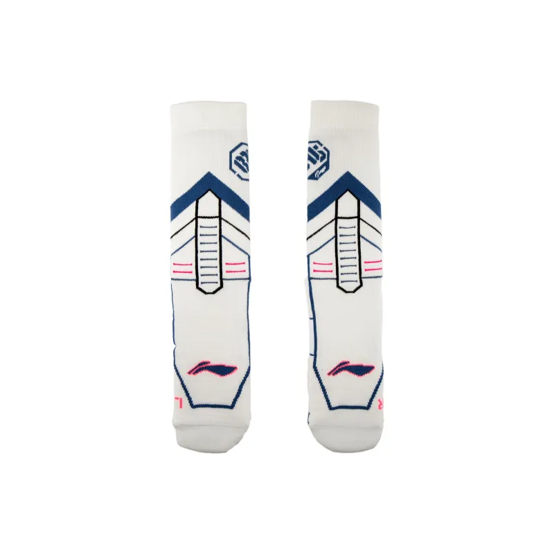 LiNing Basketball Collection Mid Calf Socks Unisex 1 Pack White/Multicolor Blue-5