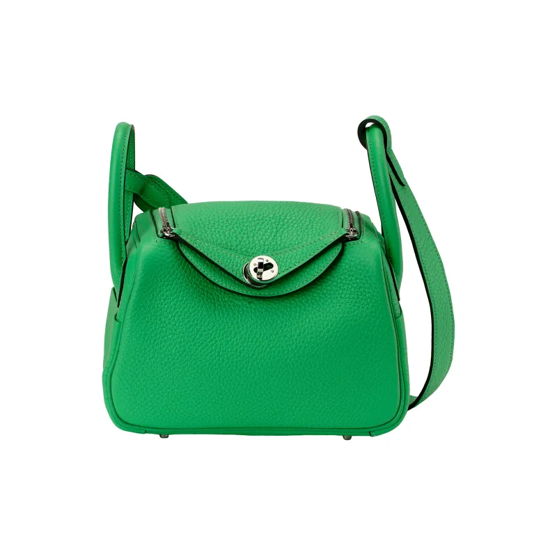 HERMES Lindy Clemence Bullock Leather Handbag, Shoulder Bag, Crossbody Bag Mini Women's 0Z Vert Comics Comic Green-1