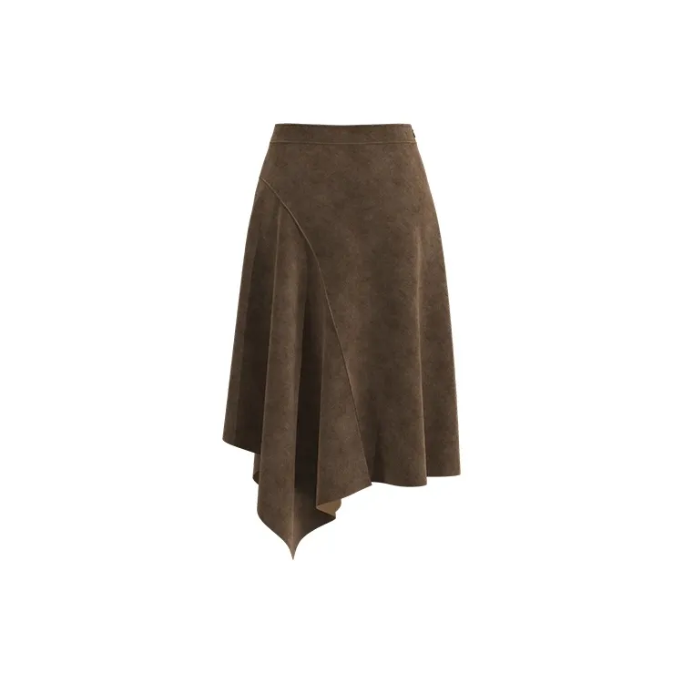 URBAN REVIVO Casual Long Skirt Women's Dark Red Brown-1
