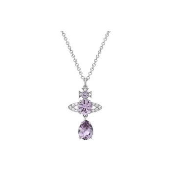 Vivienne Westwood Rhinestone Saturn Pendant Necklaces Women's Light Purple/Silver Chain
