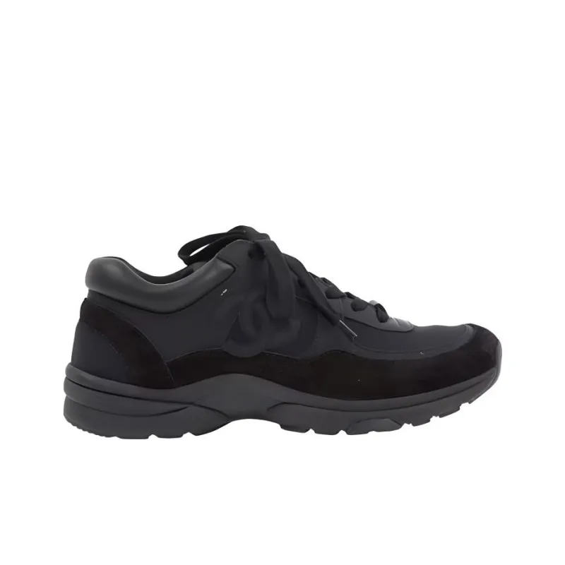 CHANEL Low Top Trainer Cc Triple Black Suede-1