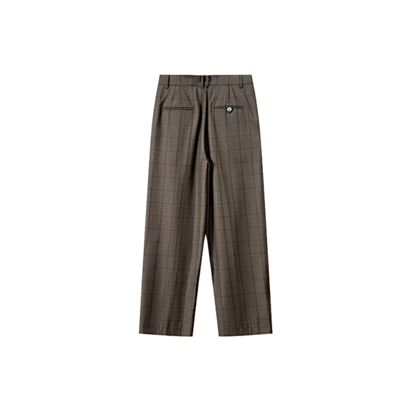 MOSIIMORII Casual Pants Women's Coffee Brown Plaid-1