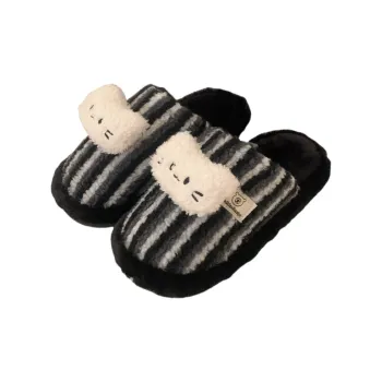 Thin Strips Cotton Slippers Unisex, Black