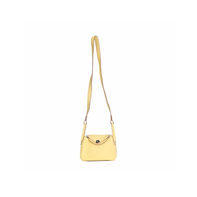 HERMES Lindy Clemence Bullock Leather Handbag, Shoulder Bag, Crossbody Bag Mini Women's 1Z Jaune Poussin Chick Yellow-0