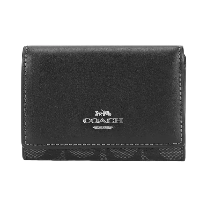COACH Micro Canvas With Leather Canvas Bag Coin Purse Wallet Regular Unisex Black-1