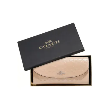 COACH Boxed Patent Leather Leather Envelope Wallet Clutch Coin Purse Box Women's Khaki