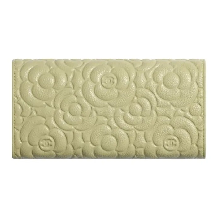 CHANEL Calfskin Wallet Women's Light Green-1