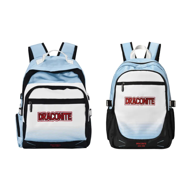 DRACONITE Polyester Student Backpack Backpack Multi-Compartment Backpack Unisex Cerulean White-26