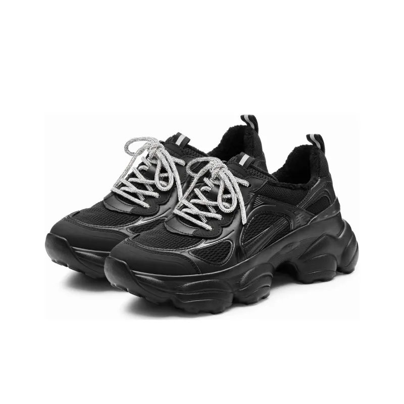 Staccato Abrasion Resistant Low Top Platform Height Increasing Chunky Sneakers Women's Urban Chic Black-2